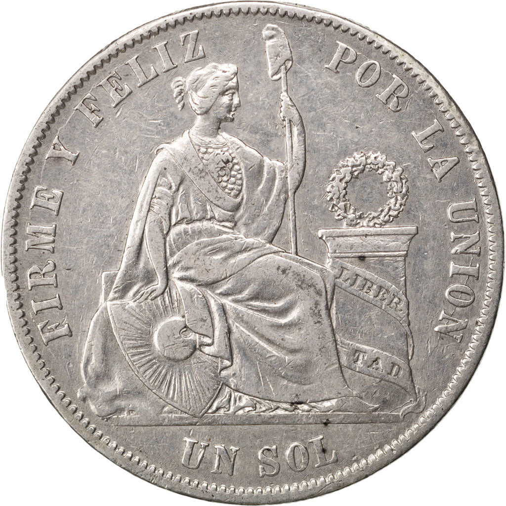 PERU, Sol, 1869, Lima, KM #196.3, AU(50-53), Silver, 24.65