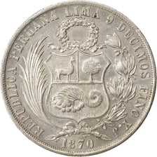 PERU, Sol, 1870, Lima, KM #196.3, MS(60-62), Silver, 24.91