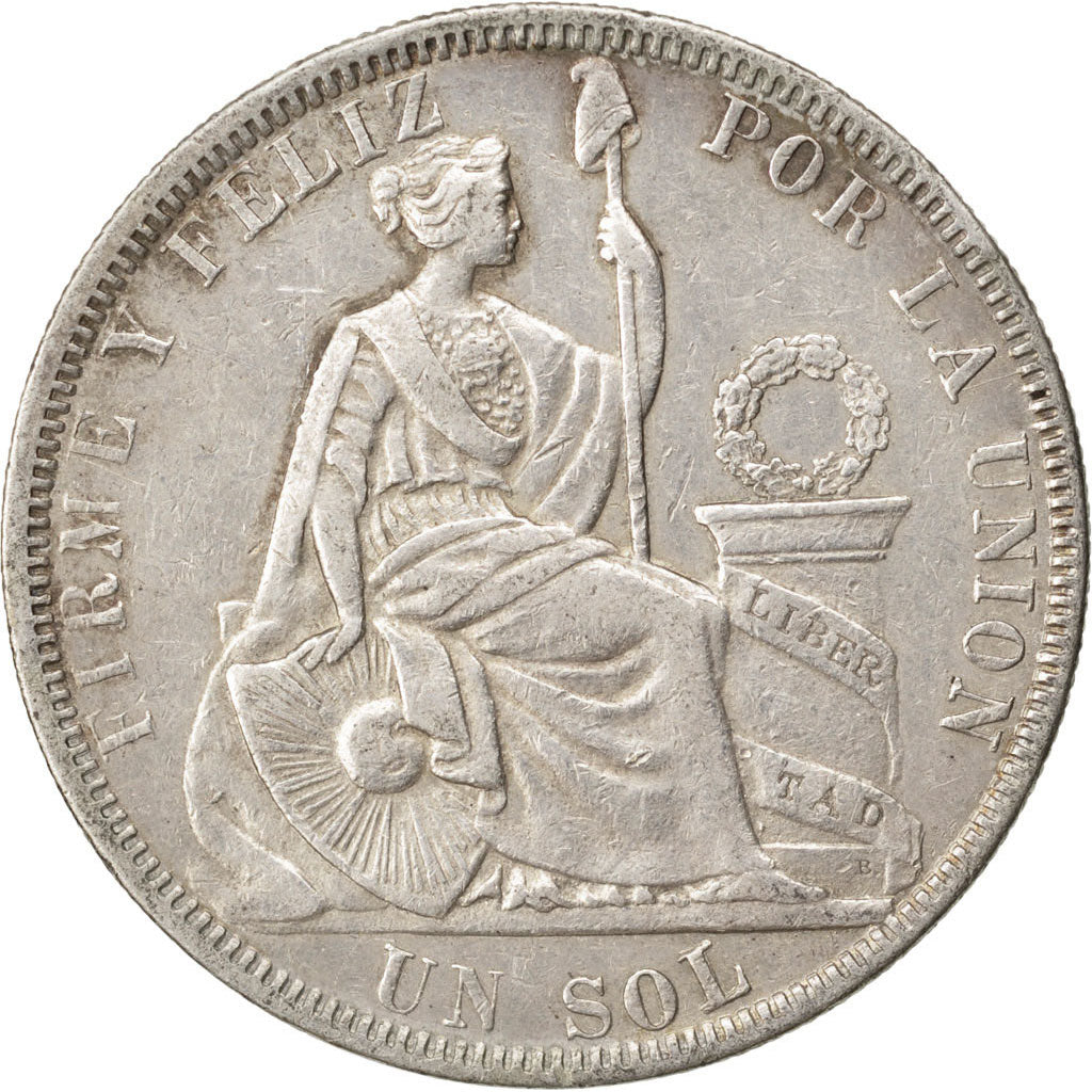 PERU, Sol, 1880, Santiago, KM #196.5, AU(50-53), Silver, 24.90