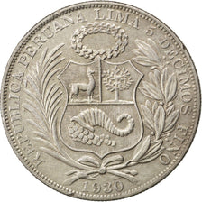 PERU, Sol, 1930, Lima, KM #218.2, AU(55-58), Silver, 37, 25.33
