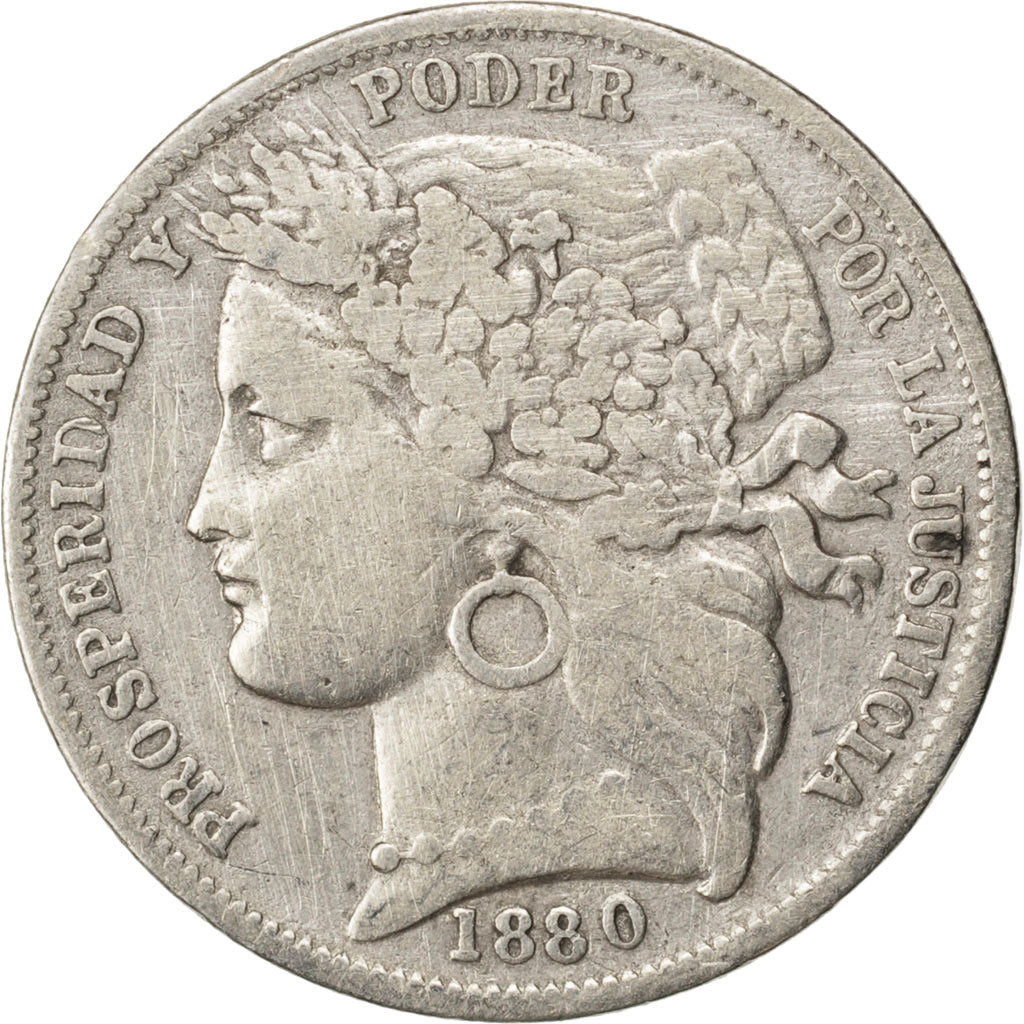 PERU, Peseta, 1880, Lima, KM #200.1, EF(40-45), Silver, 4.85