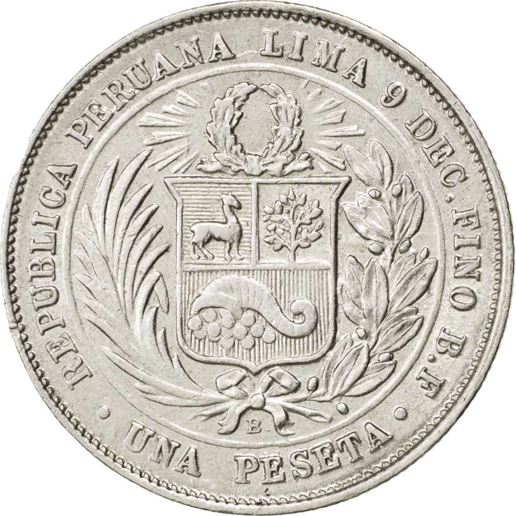 PERU, Peseta, 1880, Lima, KM #200.1, AU(55-58), Silver, 4.82