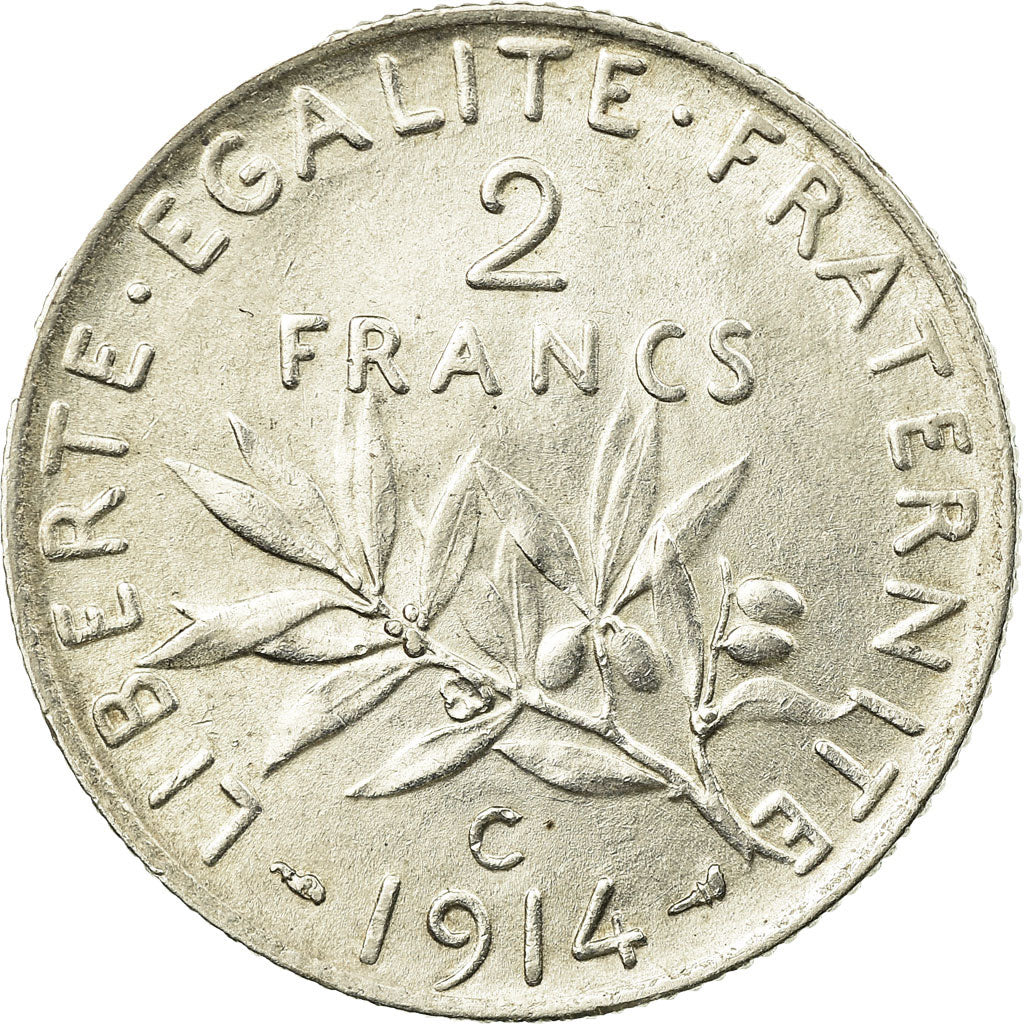 Coin, France, Semeuse, 2 Francs, 1914, Castelsarrasin, EF(40-45), Silver