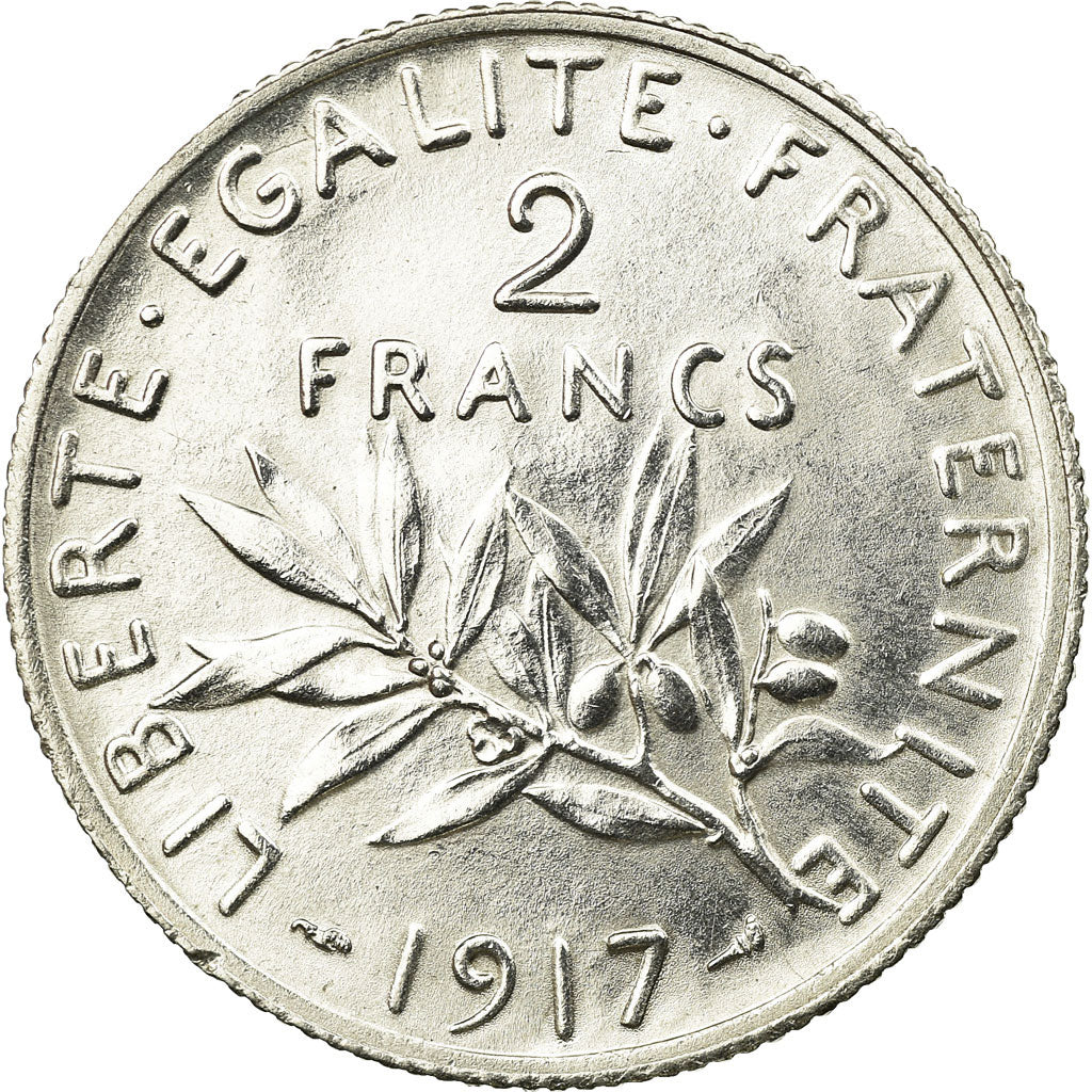 Coin, France, Semeuse, 2 Francs, 1917, Paris, AU(55-58), Silver, KM:845.1