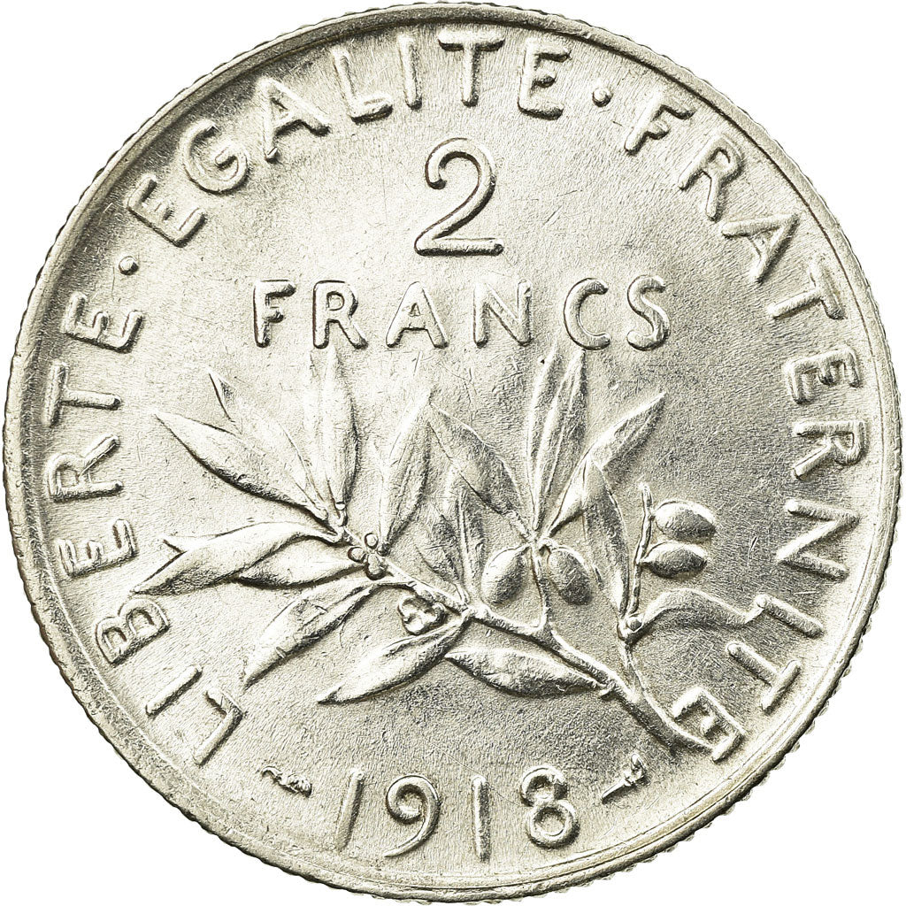 Coin, France, Semeuse, 2 Francs, 1918, Paris, AU(55-58), Silver, KM:845.1