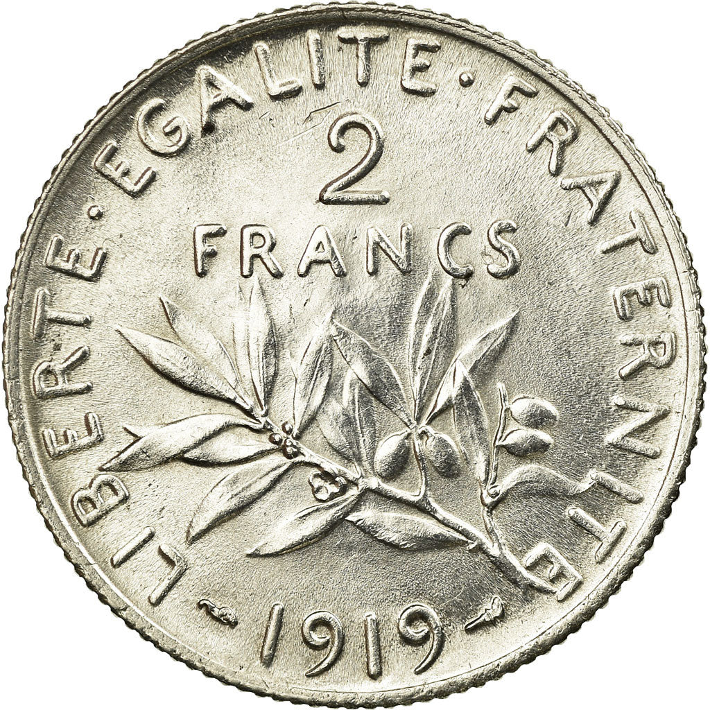 Coin, France, Semeuse, 2 Francs, 1919, Paris, AU(55-58), Silver, KM:845.1