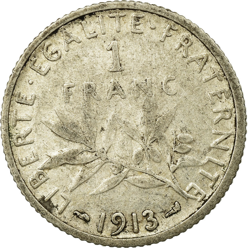 Coin, France, Semeuse, Franc, 1913, Paris, VF(20-25), Silver, KM:844.1