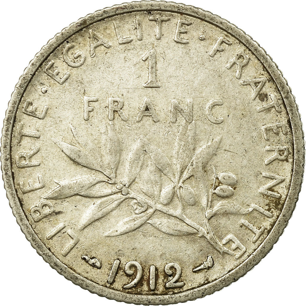 Coin, France, Semeuse, Franc, 1912, Paris, VF(30-35), Silver, KM:844.1