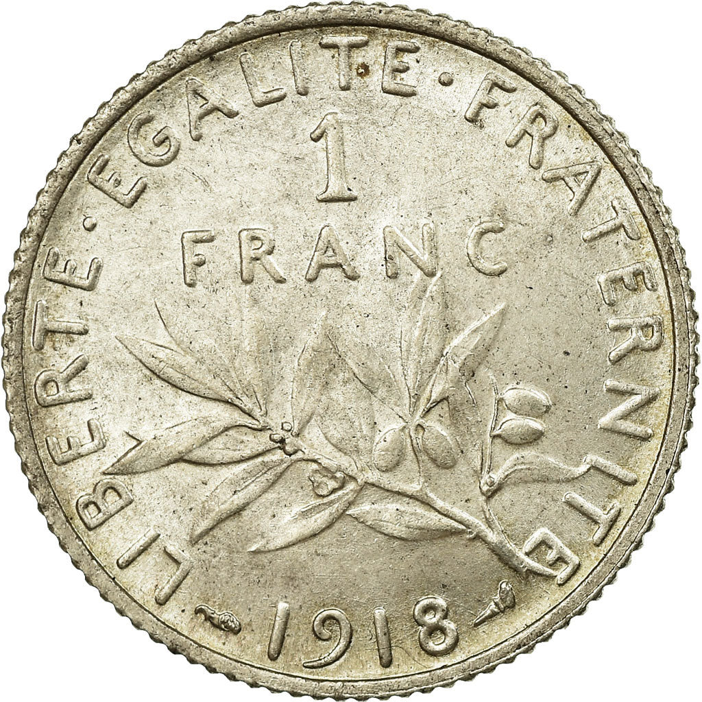 Coin, France, Semeuse, Franc, 1918, Paris, AU(55-58), Silver, KM:844.1