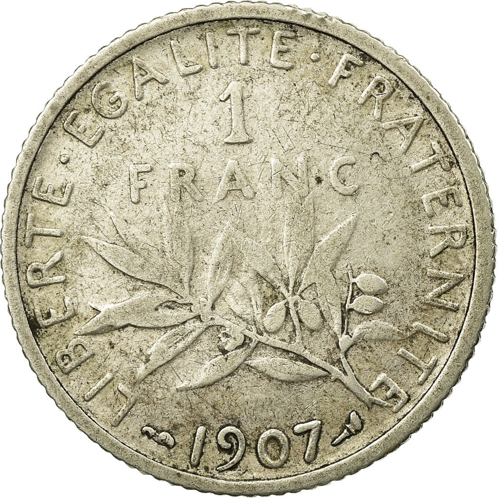 Monnaie, France, Semeuse, Franc, 1907, Paris, TB, Argent, Gadoury:467, KM:844.1