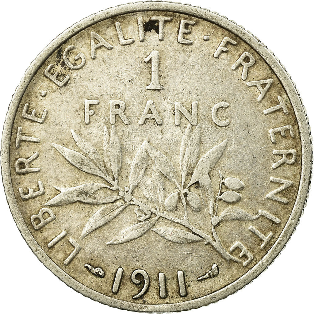 Coin, France, Semeuse, Franc, 1911, Paris, EF(40-45), Silver, KM:844.1