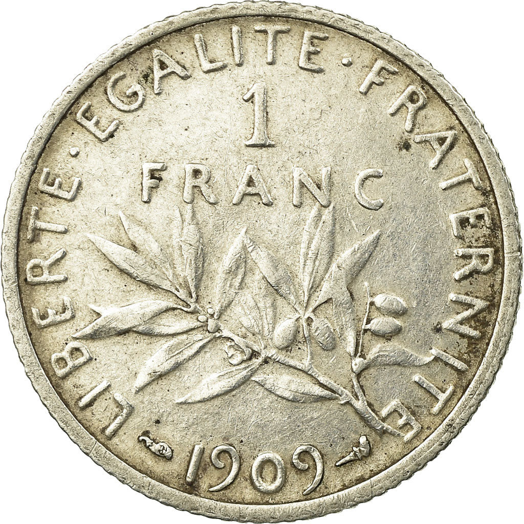 Coin, France, Semeuse, Franc, 1909, Paris, EF(40-45), Silver, KM:844.1