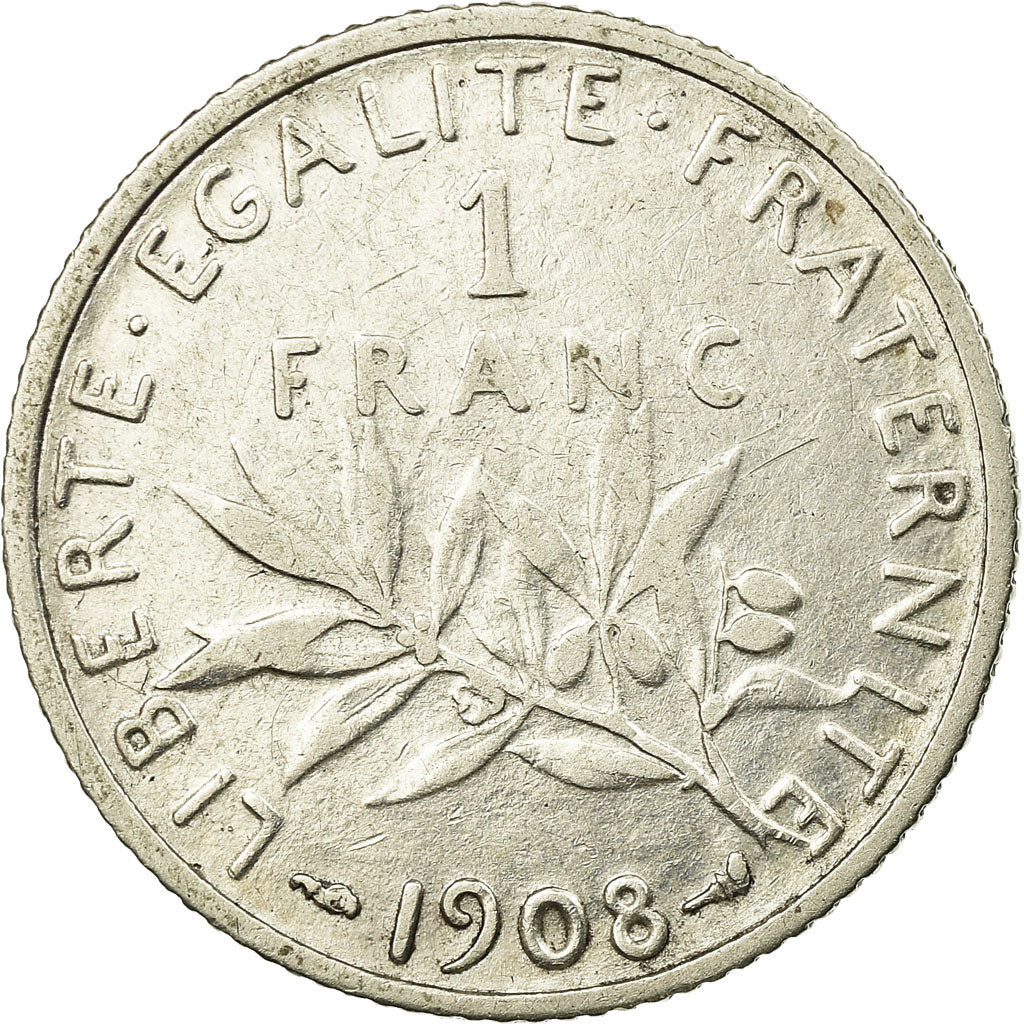 Coin, France, Semeuse, Franc, 1908, Paris, EF(40-45), Silver, KM:844.1