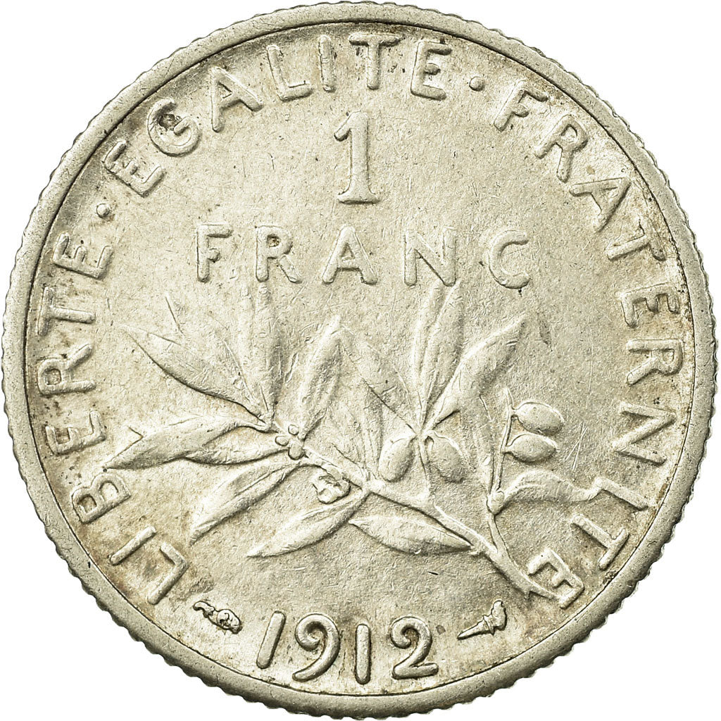 Coin, France, Semeuse, Franc, 1912, Paris, EF(40-45), Silver, KM:844.1