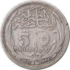 EGYPT, 5 Piastres, 1916, KM #318.1, VF(20-25), Silver, 26, 6.70