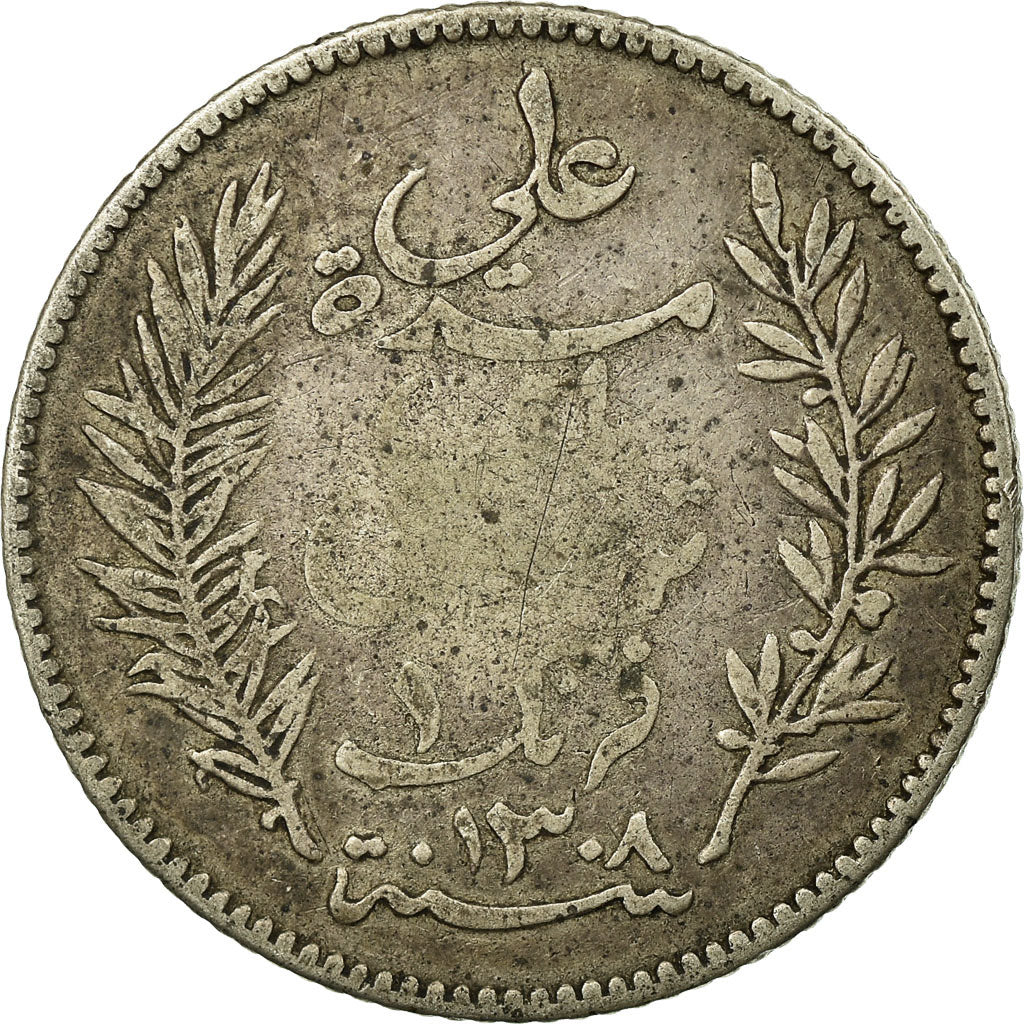 Coin, Tunisia, Ali Bey, Franc, 1891, Paris, VF(20-25), Silver, KM:224