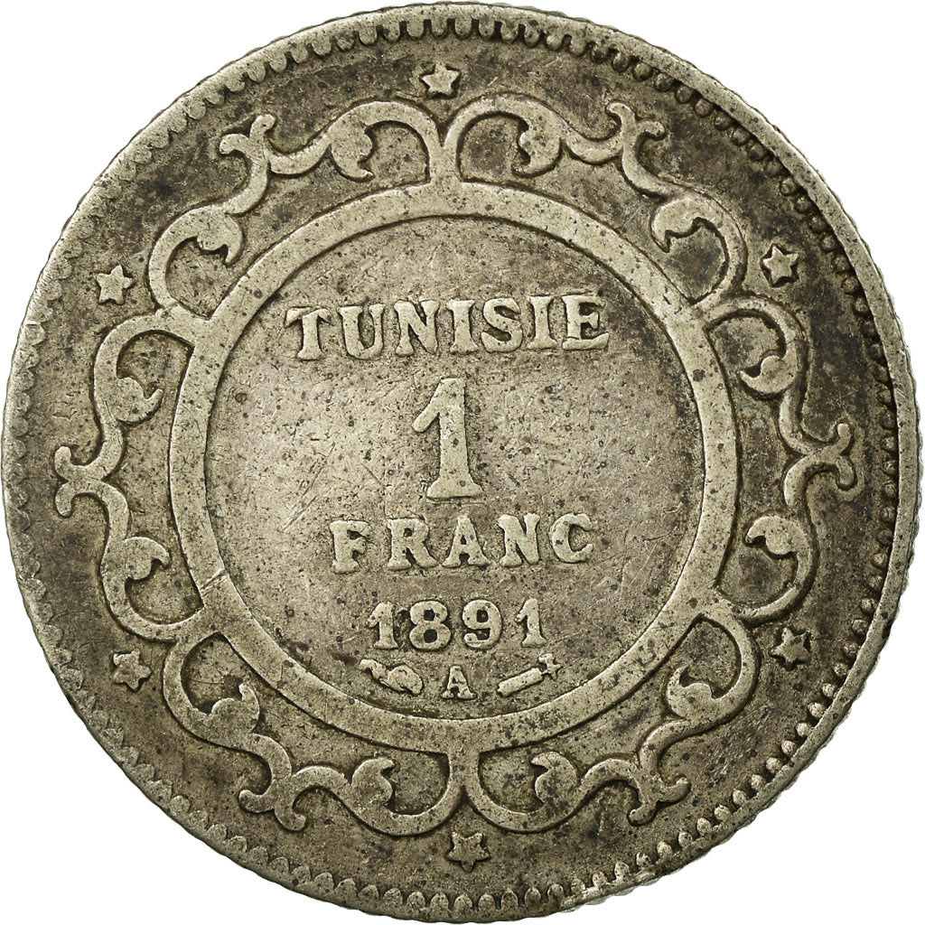 Coin, Tunisia, Ali Bey, Franc, 1891, Paris, VF(20-25), Silver, KM:224