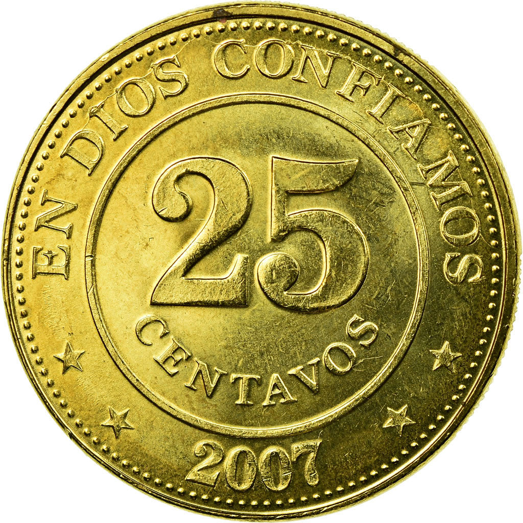 Coin, Nicaragua, 25 Centavos, 2007, EF(40-45), Brass, KM:104