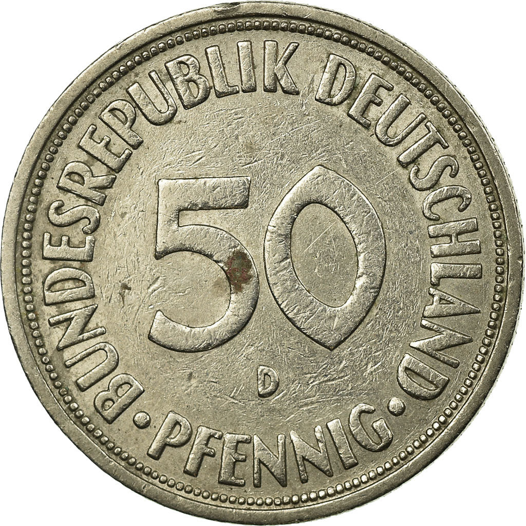 Moeda, ALEMANHA - REPÚBLICA FEDERAL, 50 Pfennig, 1950, Munich, EF(40-45)