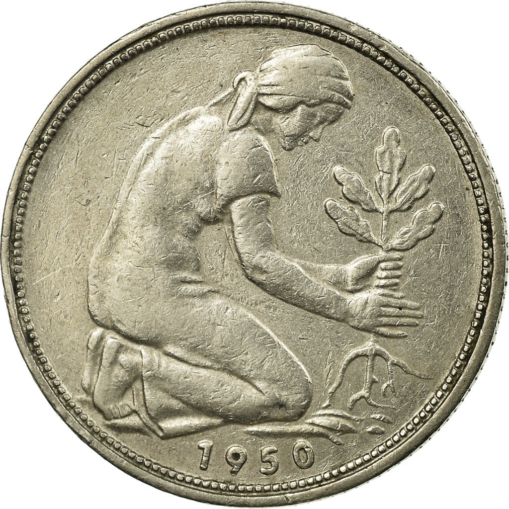 Moeda, ALEMANHA - REPÚBLICA FEDERAL, 50 Pfennig, 1950, Hamburg, EF(40-45)