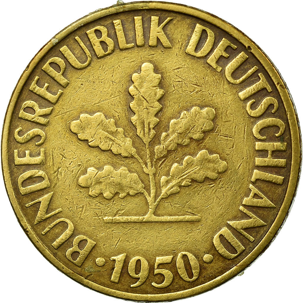 Munten, Federale Duitse Republiek, 10 Pfennig, 1950, Karlsruhe, ZF, Brass Clad