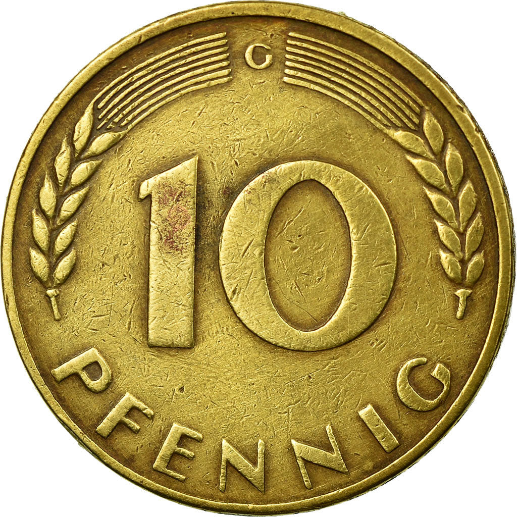 Munten, Federale Duitse Republiek, 10 Pfennig, 1950, Karlsruhe, ZF, Brass Clad