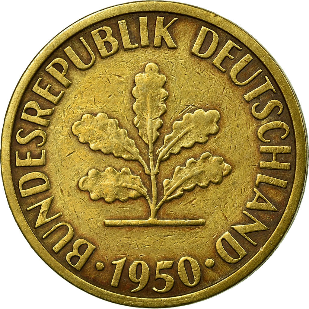 Münze, Bundesrepublik Deutschland, 5 Pfennig, 1950, Stuttgart, SS, Brass Clad