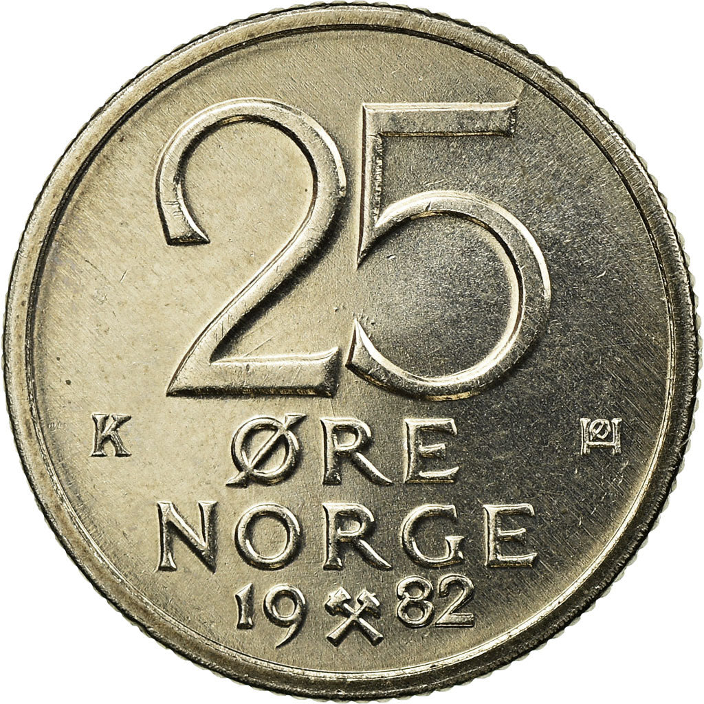 Moneta, Norvegia, Olav V, 25 Öre, 1982, BB, Rame-nichel, KM:417