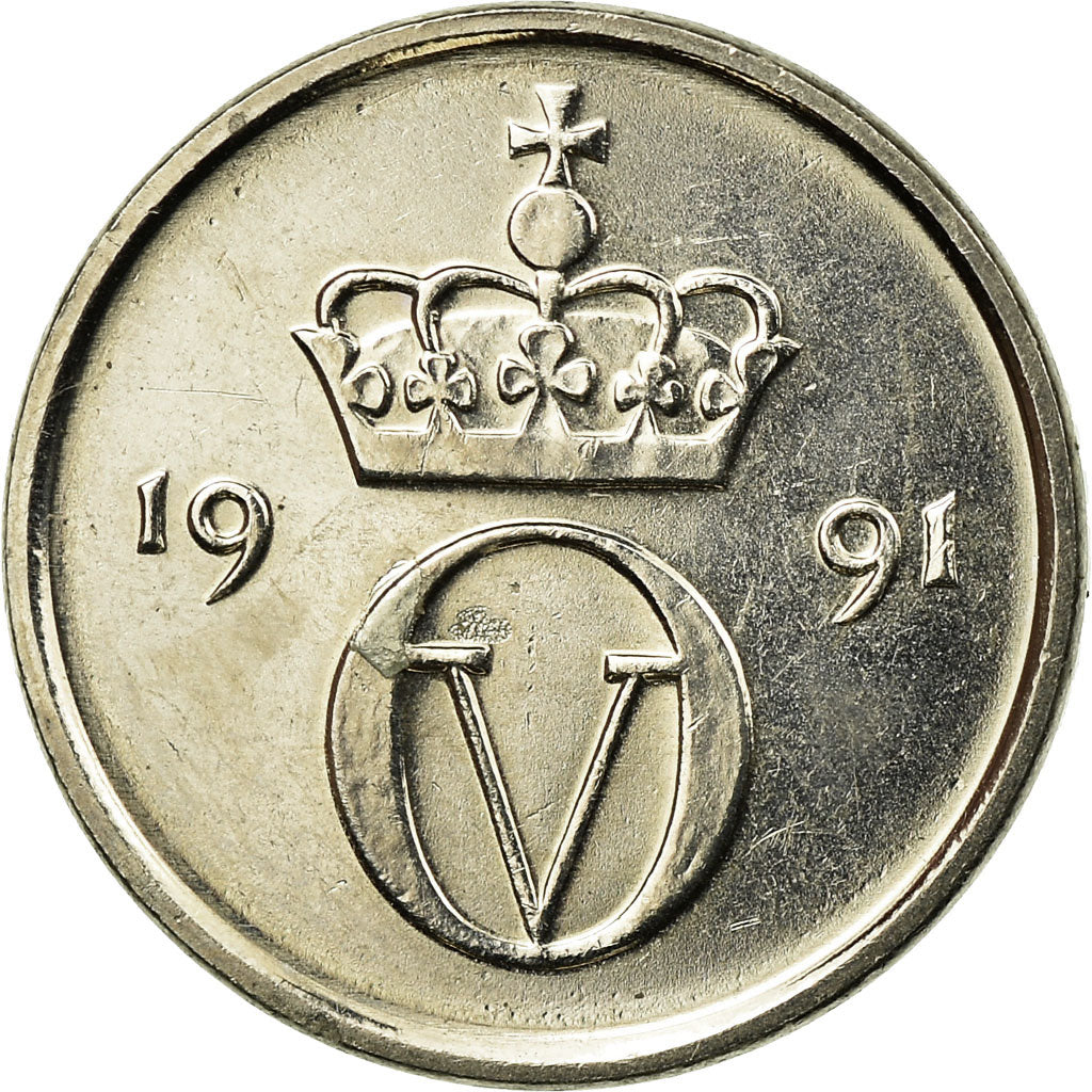 Coin, Norway, Olav V, 10 Öre, 1991, EF(40-45), Copper-nickel, KM:416