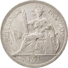 FRENCH INDO-CHINA, Piastre, 1921, Heaton, KM #5a.3, EF(40-45), Silver, Lecompte.