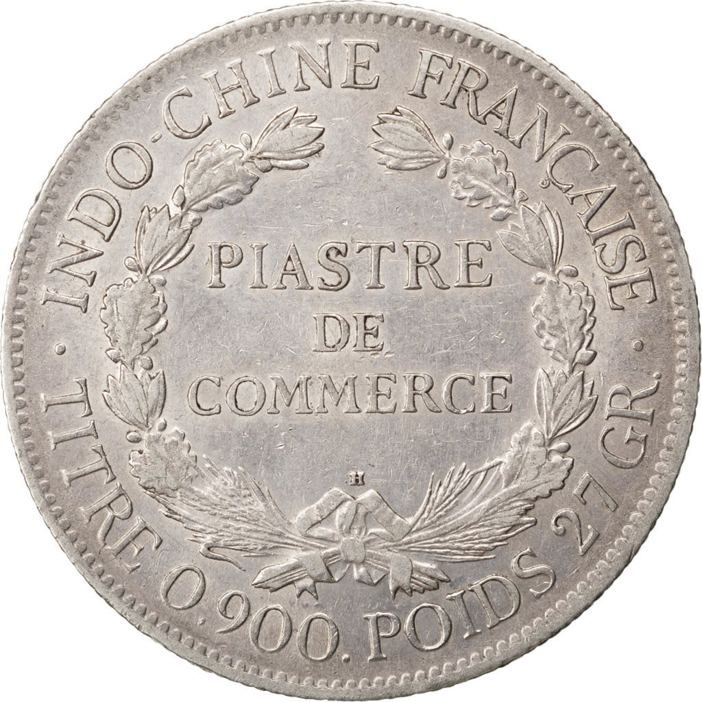 FRENCH INDO-CHINA, Piastre, 1921, Heaton, KM #5a.3, EF(40-45), Silver, Lecompte.