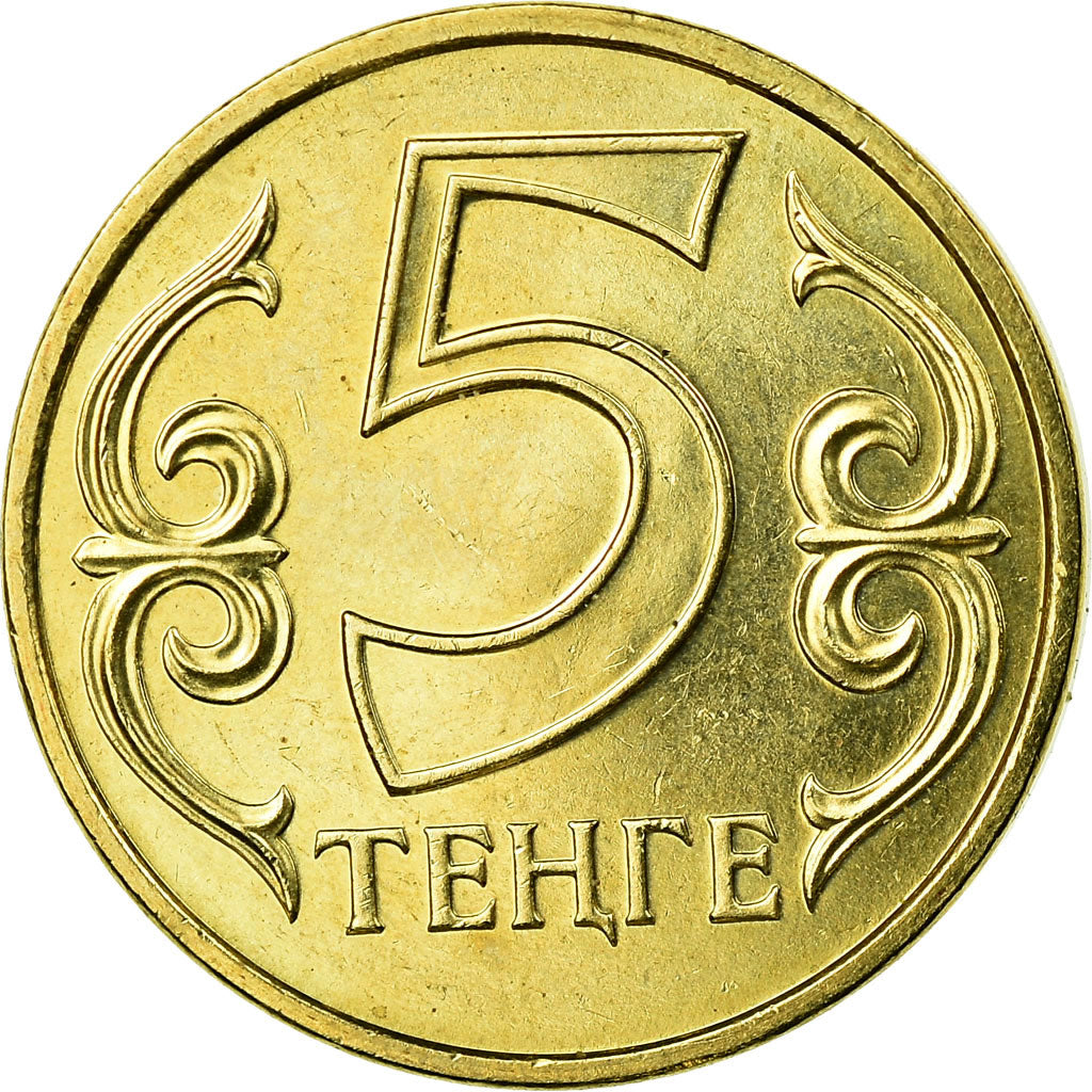 Moeda, Cazaquistão, 5 Tenge, 2002, Kazakhstan Mint, EF(40-45), Níquel-Latão
