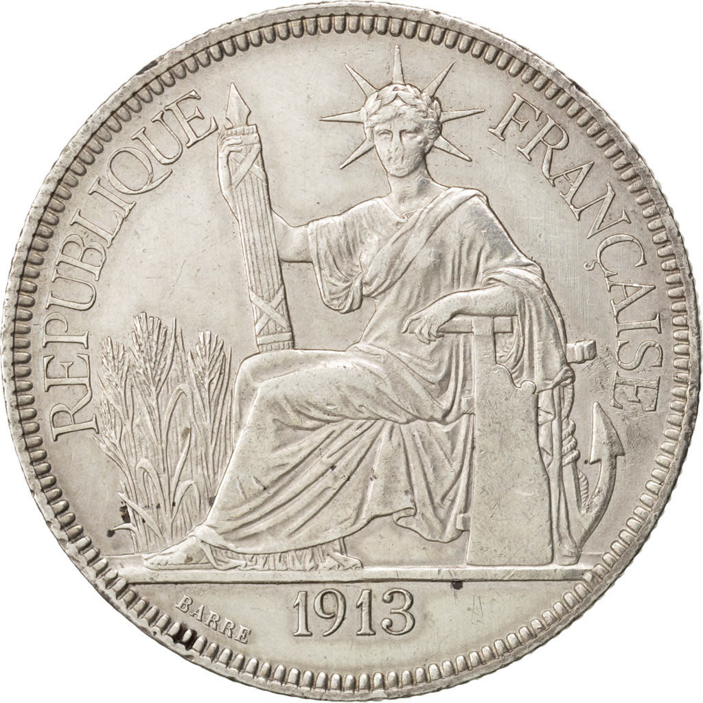 Indochine, 1 Piastre, 1913, Paris, EF(40-45), Silver, Lecompte #294, 27.01