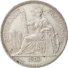 Indochine, 1 Piastre, 1913, Paris, EF(40-45), Silver, Lecompte #294, 27.01