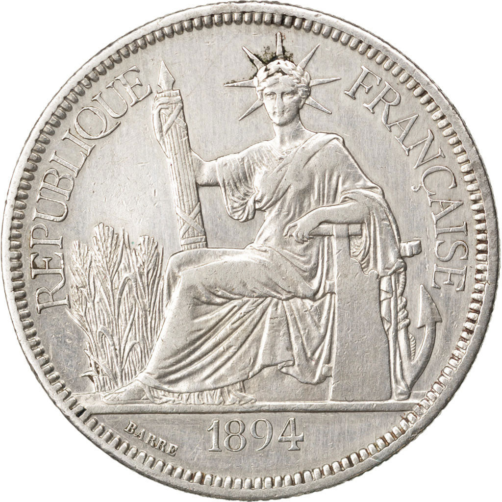 Indochine, 1 Piastre, 1894, Paris, EF(40-45), Silver, Lecompte #274, 27.12