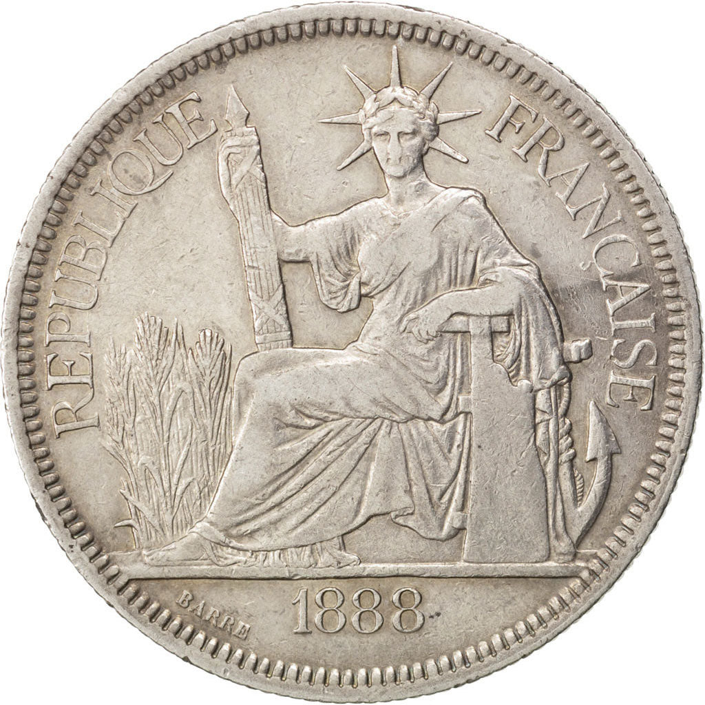 FRENCH INDO-CHINA, Piastre, 1888, Paris, KM #5, EF(40-45), Silver, Lecompte...