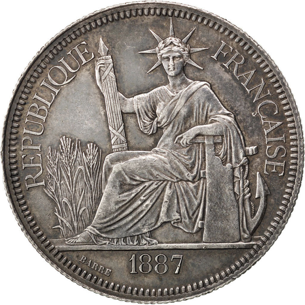 Indochine, 1 Piastre, 1887, Paris, AU(55-58), Silver, Lecompte #268, 27.17