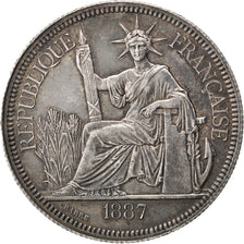 Indochine, 1 Piastre, 1887, Paris, AU(55-58), Silver, Lecompte #268, 27.17