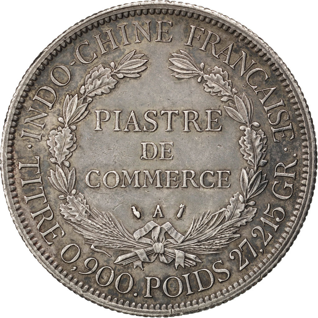 Indochine, 1 Piastre, 1887, Paris, AU(55-58), Silver, Lecompte #268, 27.17