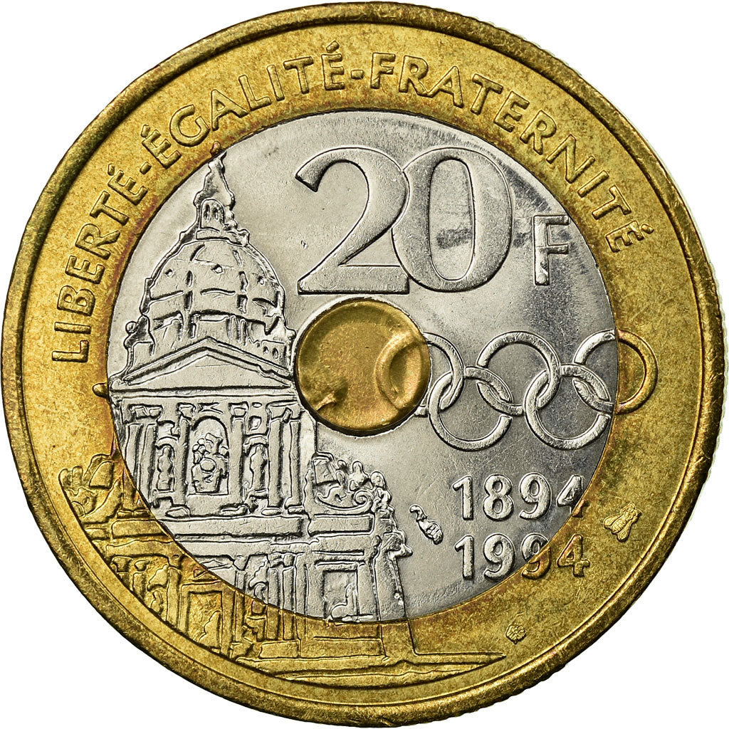 Coin, France, Pierre de Coubertin, 20 Francs, 1994, Paris, EF(40-45)