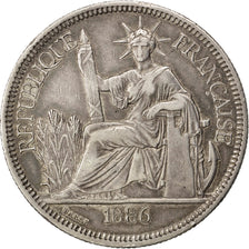FRENCH INDO-CHINA, Piastre, 1886, Paris, KM #5, EF(40-45), Silver, Lecompte...
