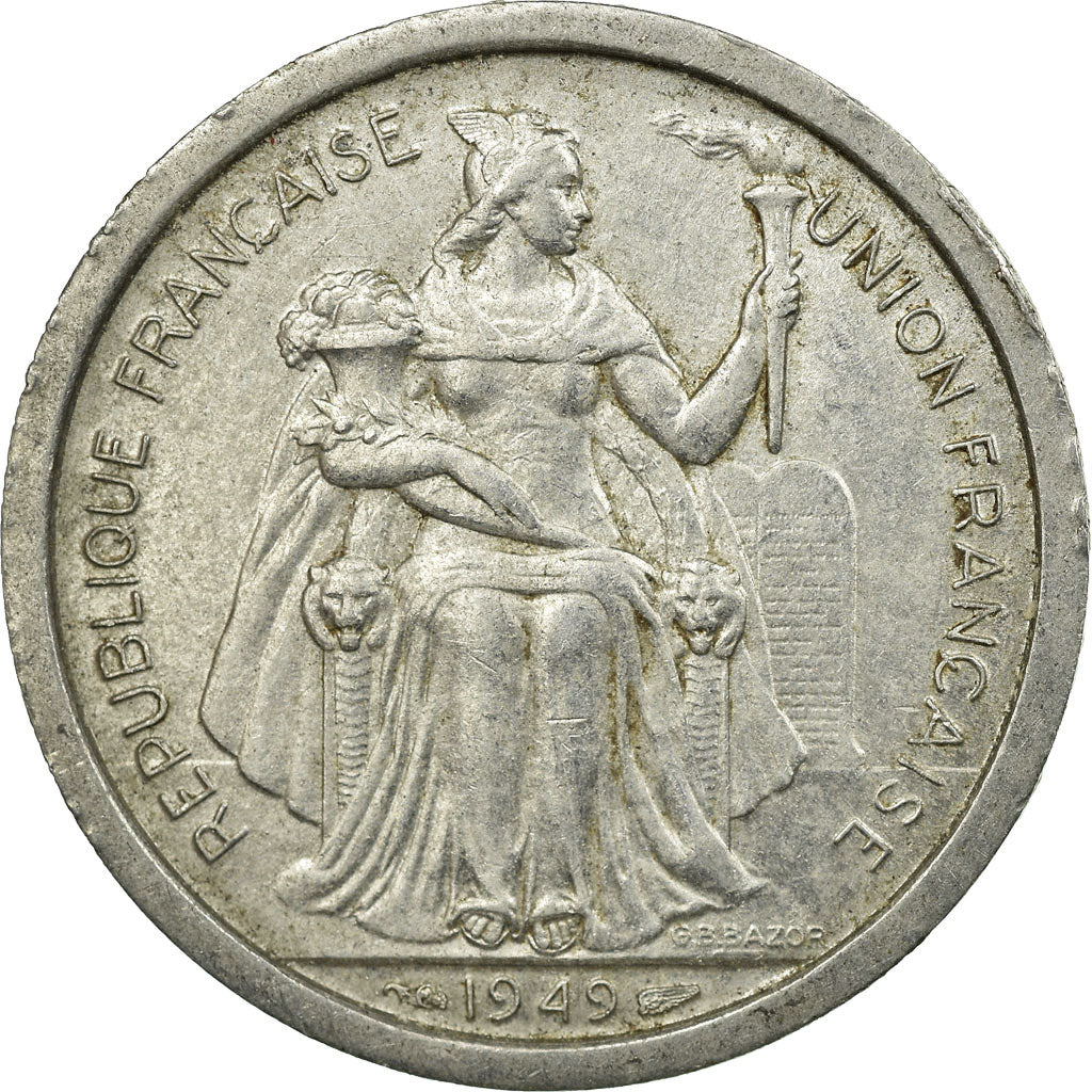 Coin, FRENCH OCEANIA, 2 Francs, 1949, Paris, EF(40-45), Aluminum, KM:3