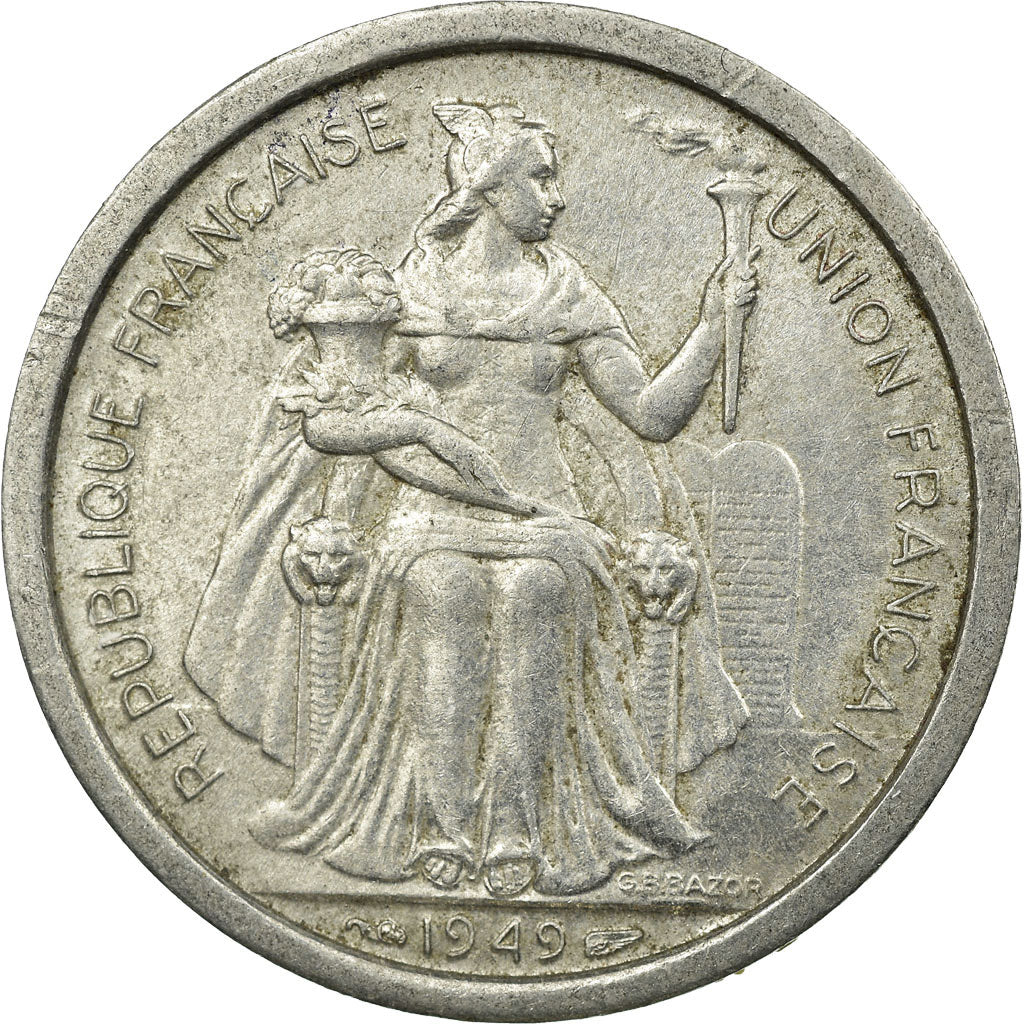Coin, FRENCH OCEANIA, 2 Francs, 1949, Paris, EF(40-45), Aluminum, KM:3