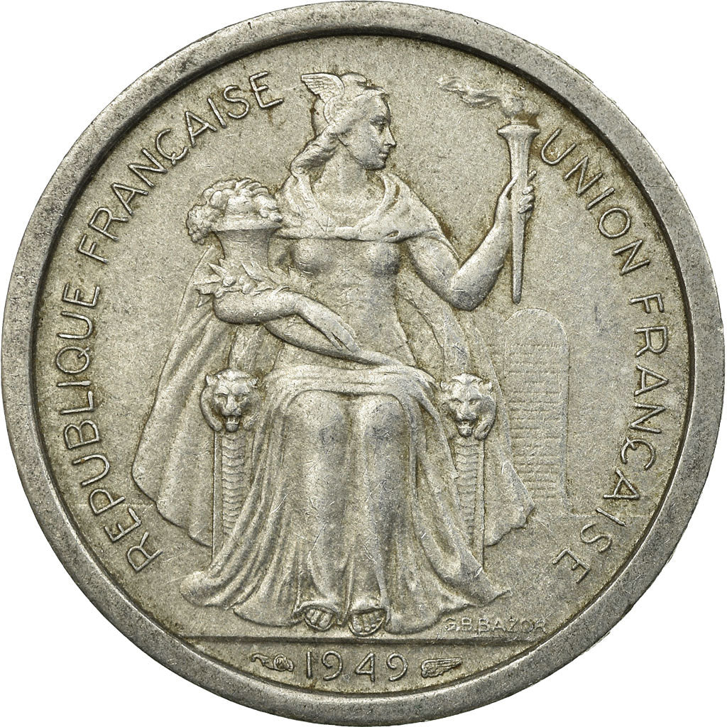 Coin, FRENCH OCEANIA, 2 Francs, 1949, Paris, EF(40-45), Aluminum, KM:3