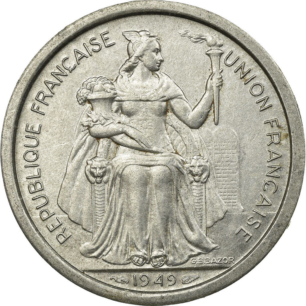 Coin, FRENCH OCEANIA, 2 Francs, 1949, Paris, EF(40-45), Aluminum, KM:3