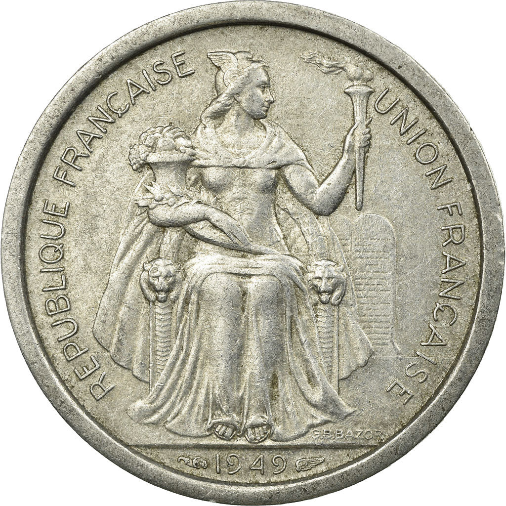 Coin, FRENCH OCEANIA, 2 Francs, 1949, Paris, EF(40-45), Aluminum, KM:3