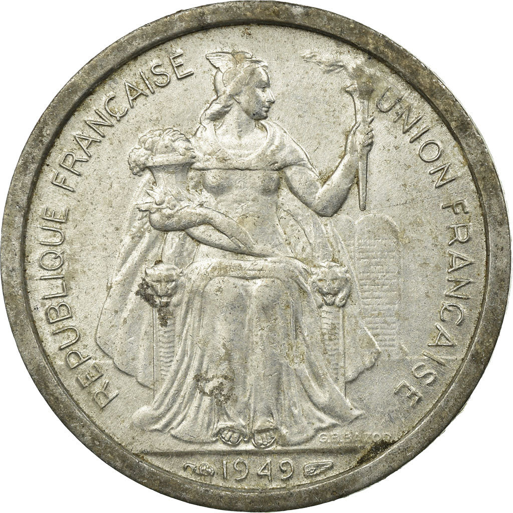 Coin, FRENCH OCEANIA, 2 Francs, 1949, Paris, VF(20-25), Aluminum, KM:3