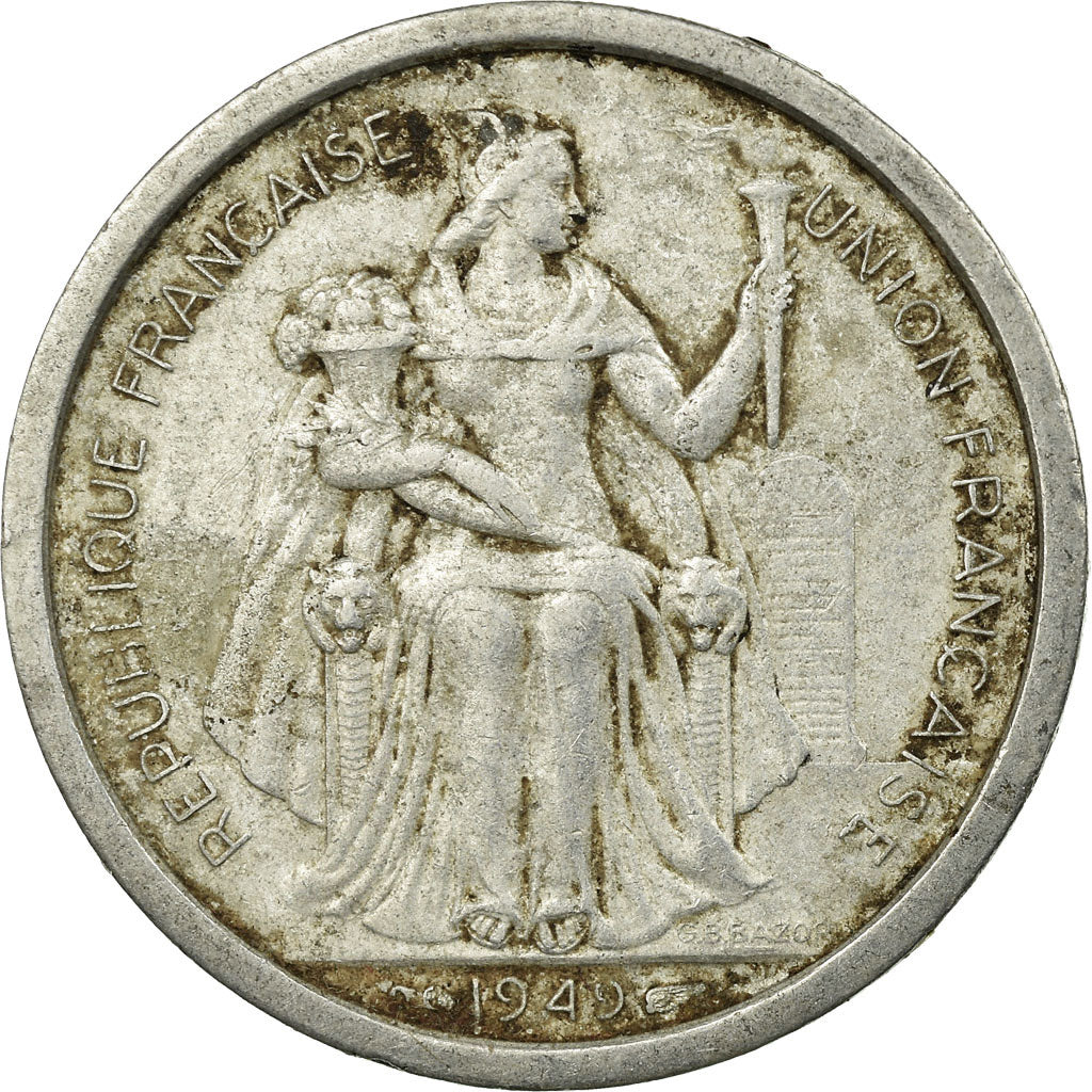 Coin, FRENCH OCEANIA, 2 Francs, 1949, Paris, VF(20-25), Aluminum, KM:3