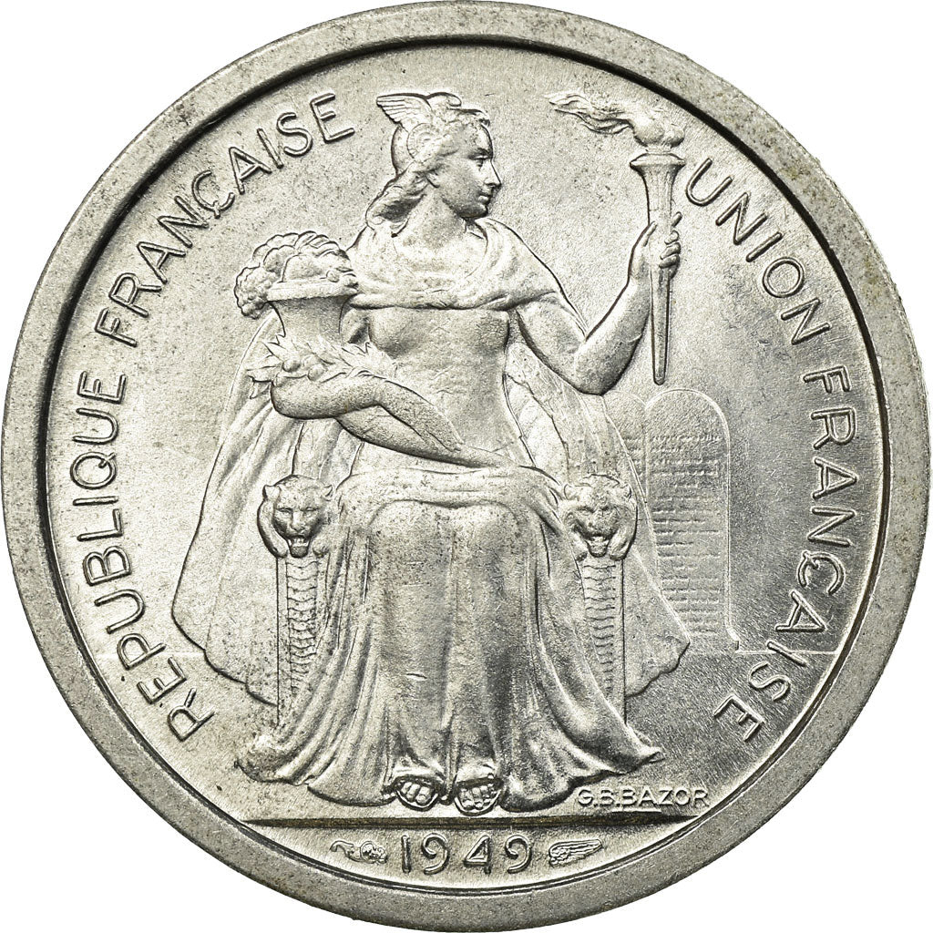 Coin, New Caledonia, 2 Francs, 1949, Paris, AU(55-58), Aluminum, KM:3