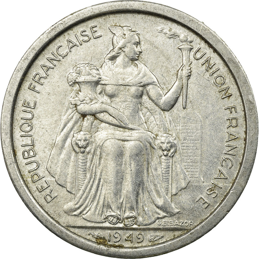 Monnaie, FRENCH OCEANIA, 2 Francs, 1949, TTB, Aluminium, KM:3